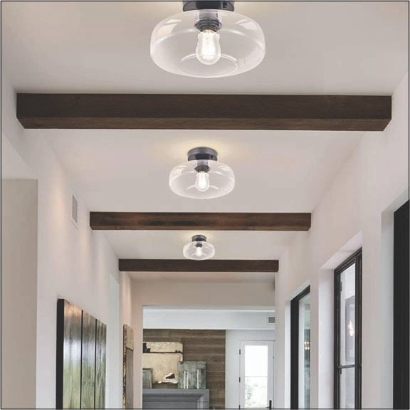 Industrial Ceiling Light Fixture, Clear Glass Shade, Semi Flush Mount Ceiling Light for Hallway