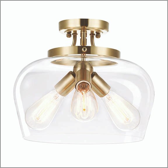 Semi Flush Mount Ceiling Light, 3-Bulb Gold Ceiling Light Fixture with Clear Glass Shade, Industrial Ceiling Light Fixture for Hallway Foyer Kitchen Entryway Bedroom