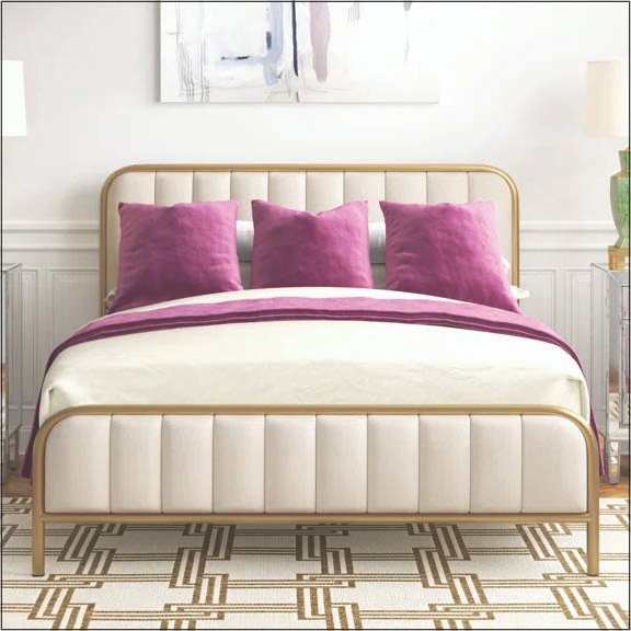 Upholstered Platform Bed with Retro Style